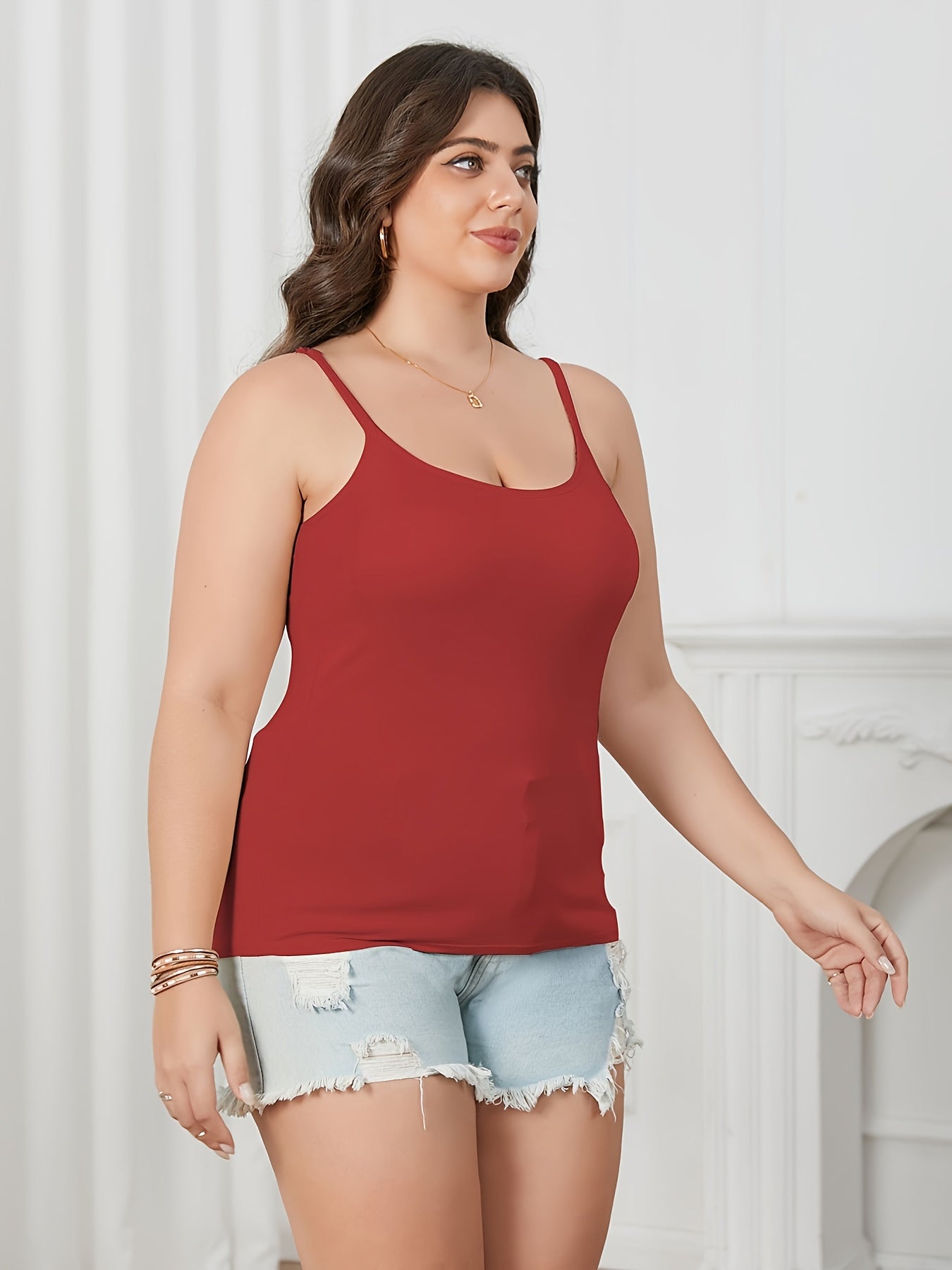 Women's Solid Color Camisole - Sleeveless – White & Apricot & Black / Red Purple Pink detail view