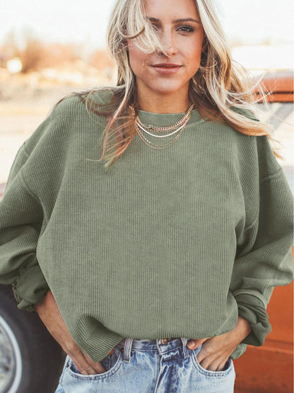 Women's Solid Color Crewneck Sweatshirt - Crew Neck Long Sleeve – Pink option – view 3