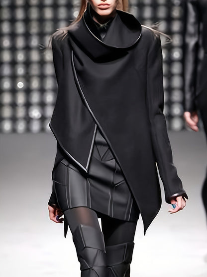 Women's Solid Color Jacket - High Neck Long Sleeve detail view