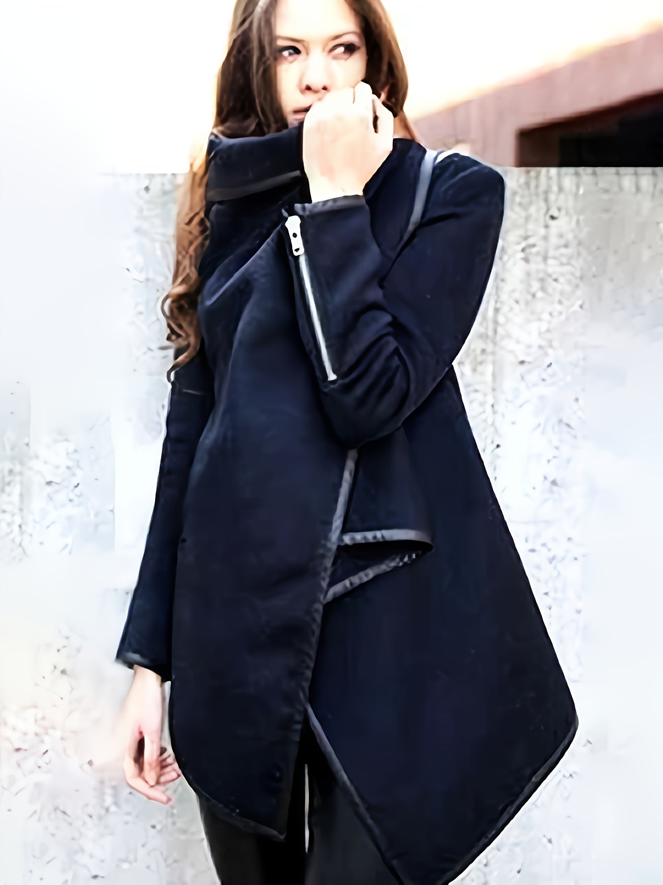 Women's Solid Color Jacket - High Neck Long Sleeve detail view