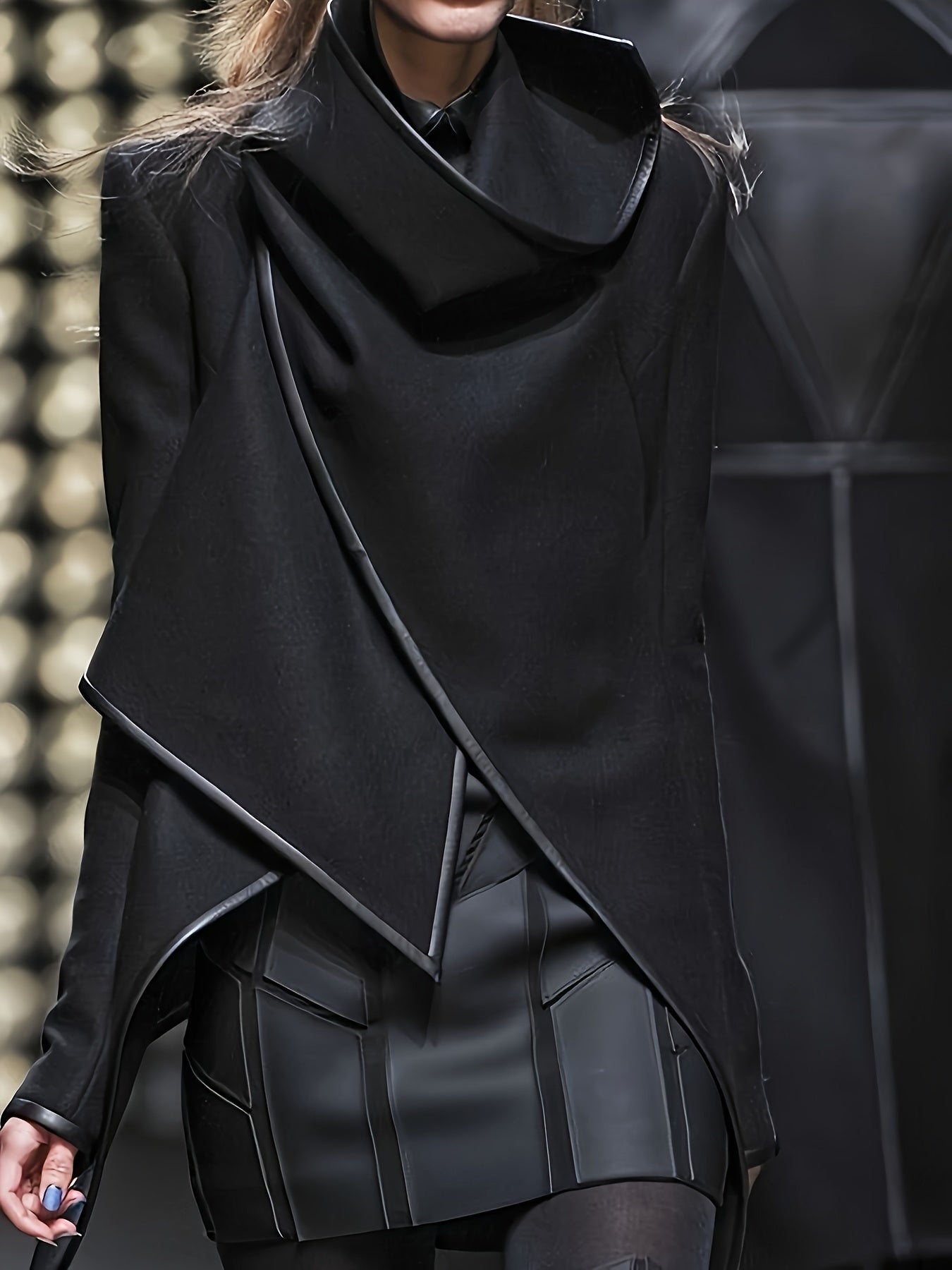 Women's Solid Color Jacket - High Neck Long Sleeve detail view