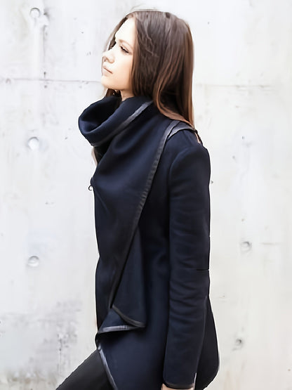 Women's Solid Color Jacket - High Neck Long Sleeve detail view