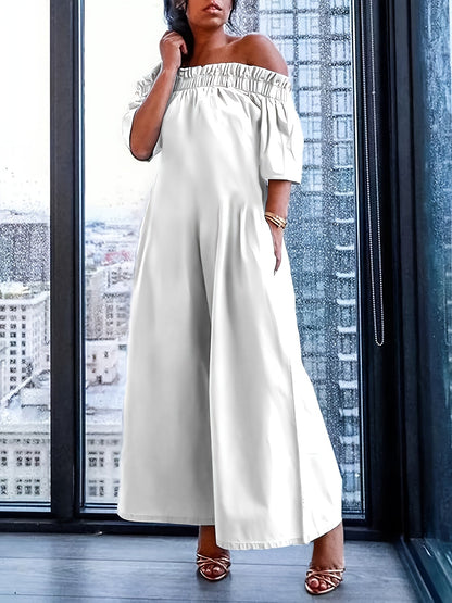 Women's Solid Color Jumpsuit - Off-Shoulder Short Sleeve – view 6