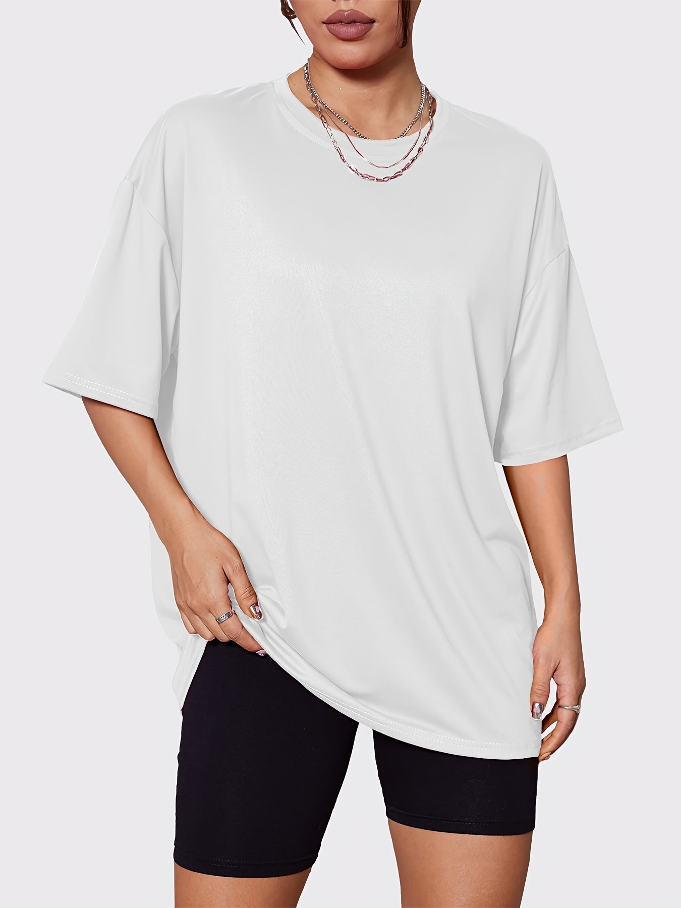 Women's Solid Color Performance T-Shirt - Crew Neck Relaxed Fit detail view