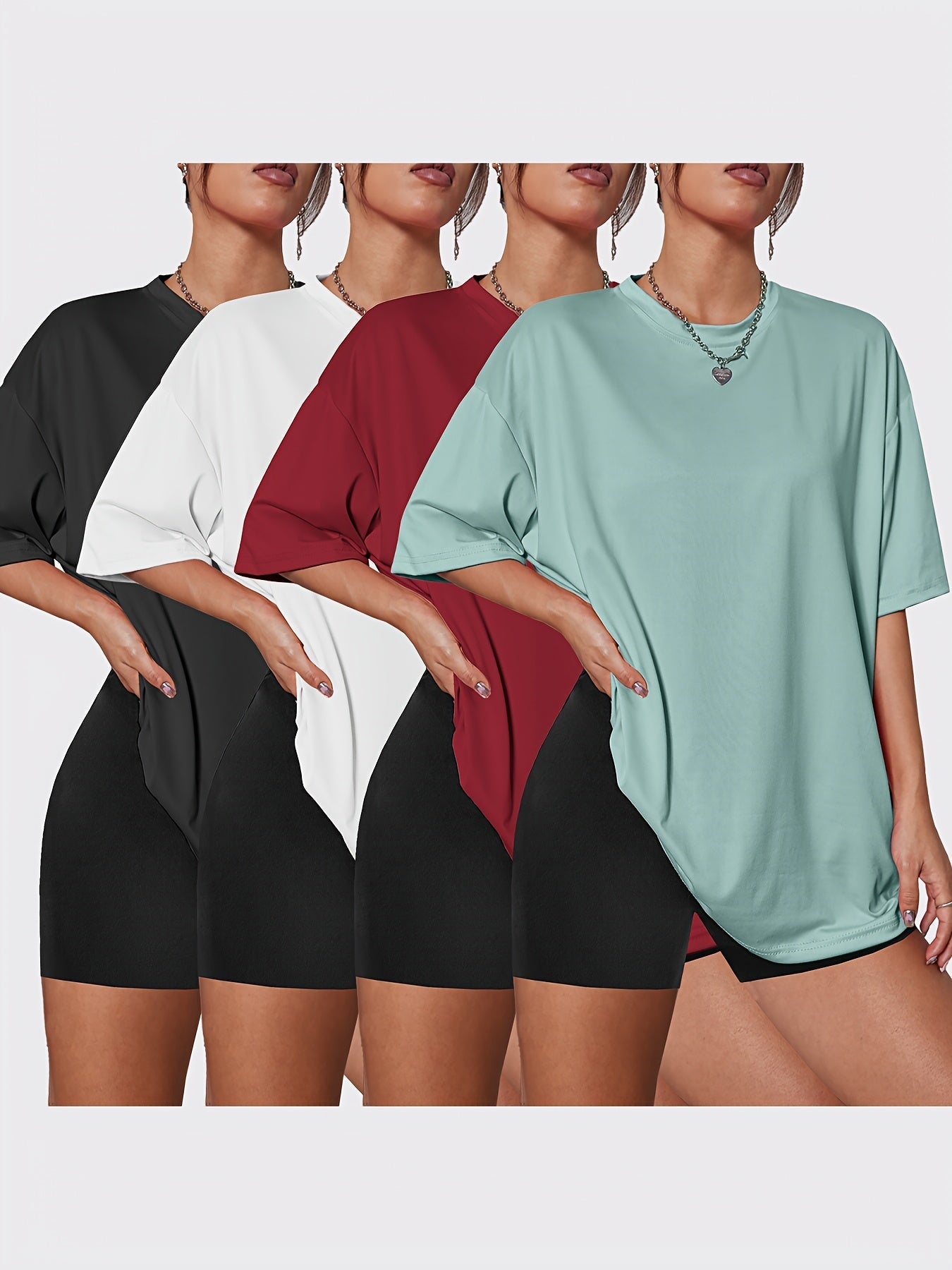 Women's Solid Color Performance T-Shirt - Crew Neck Relaxed Fit detail view