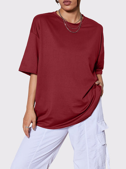 Women's Solid Color Performance T-Shirt - Crew Neck Relaxed Fit detail view