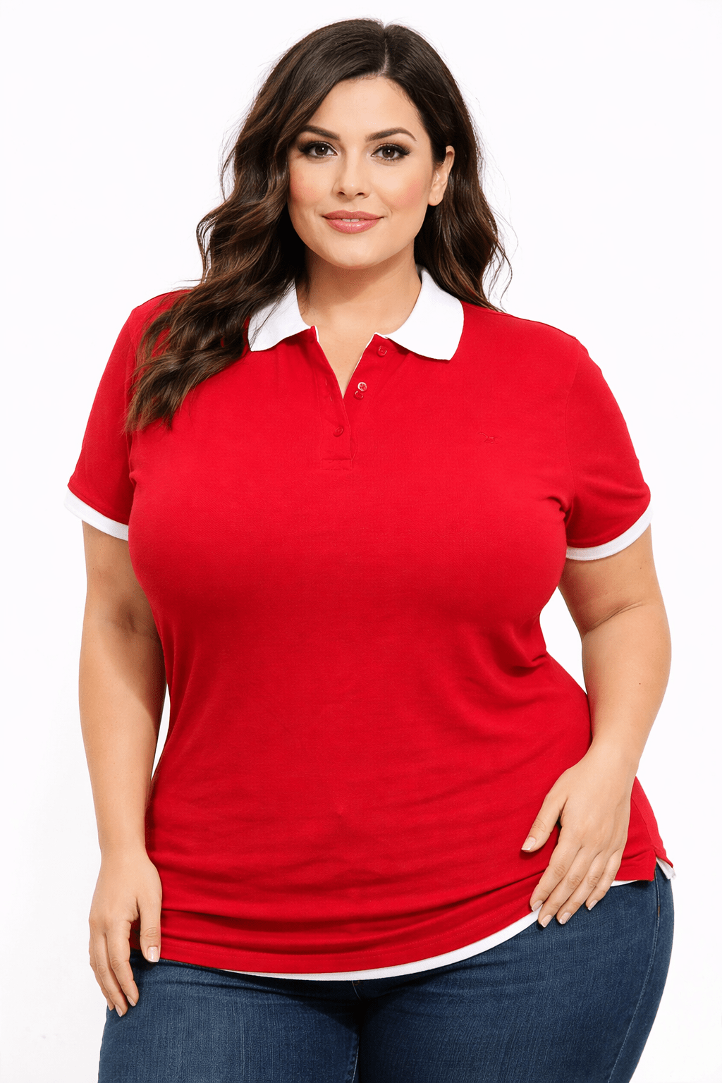 Women's Solid Color Polo Shirt - Classic Neck Short Sleeve detail view