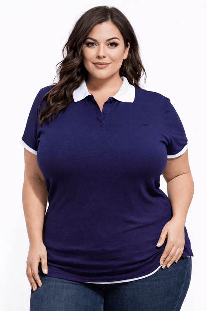 Women's Solid Color Polo Shirt - Classic Neck Short Sleeve detail view
