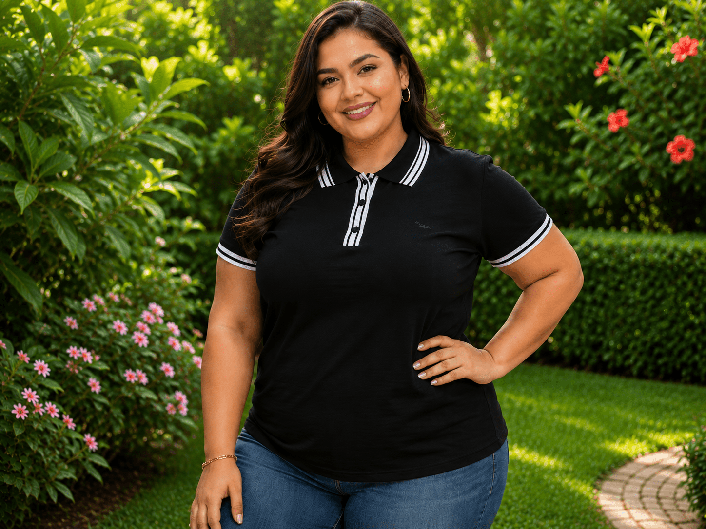Women's Solid Color Polo Shirt - Classic Neck Short Sleeve detail view