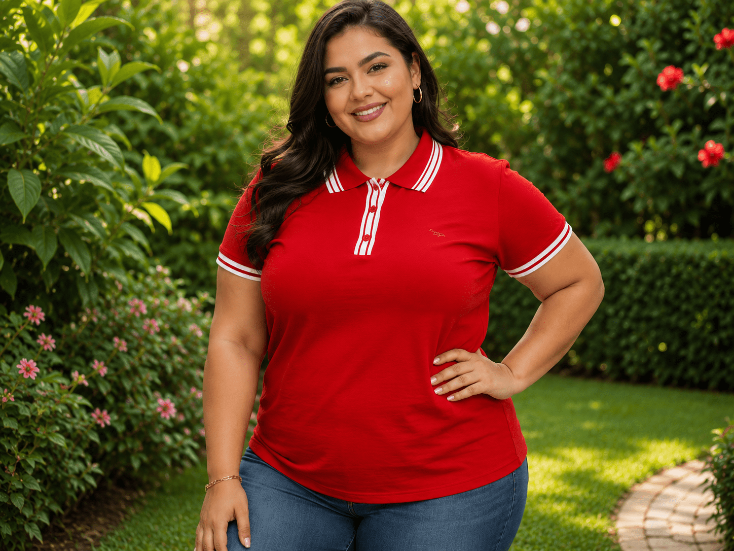 Women's Solid Color Polo Shirt - Classic Neck Short Sleeve detail view