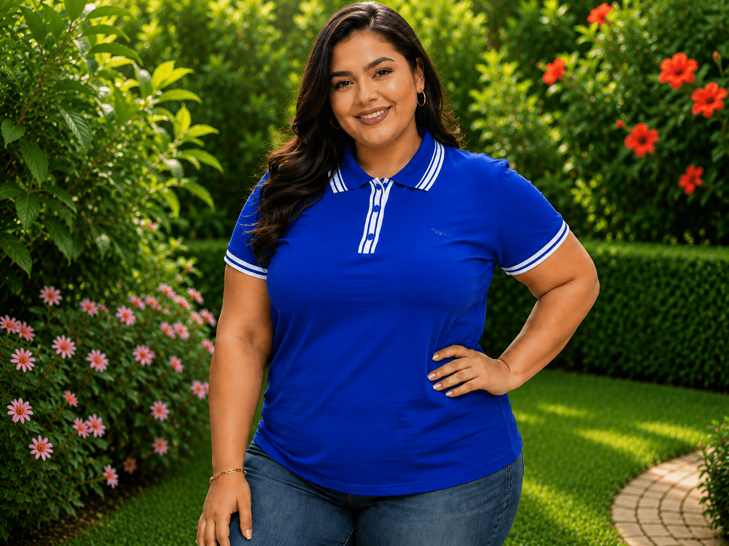 Women's Solid Color Polo Shirt - Classic Neck Short Sleeve detail view