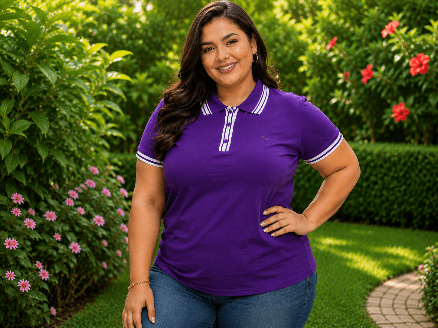 Women's Solid Color Polo Shirt - Classic Neck Short Sleeve detail view