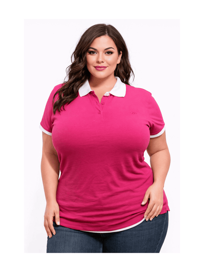 Women's Solid Color Polo Shirt - Classic Neck Short Sleeve – BROWN option – view 3