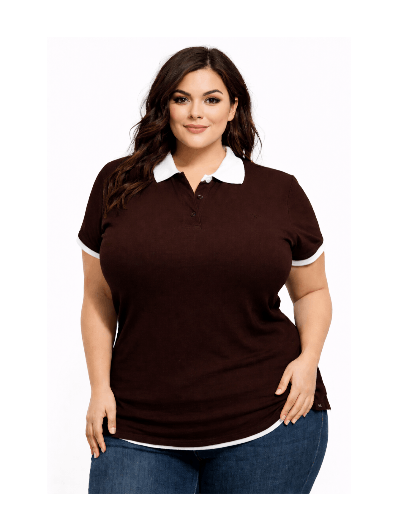 Women's Solid Color Polo Shirt - Classic Neck Short Sleeve – BROWN option – view 7