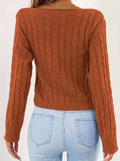 Women's Solid Color Pullover Sweater - Regular Fit V-Neck detail view