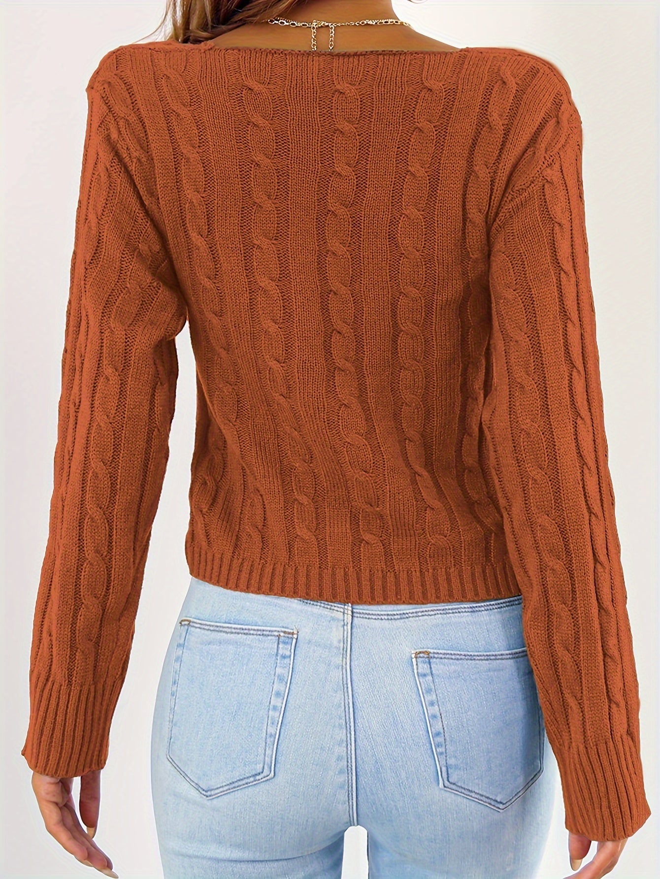 Women's Solid Color Pullover Sweater - Regular Fit V-Neck detail view