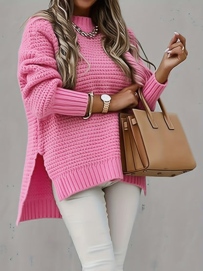 Women's Solid Color Pullover Sweater - Relaxed Fit Crew Neck – Purple option – view 5
