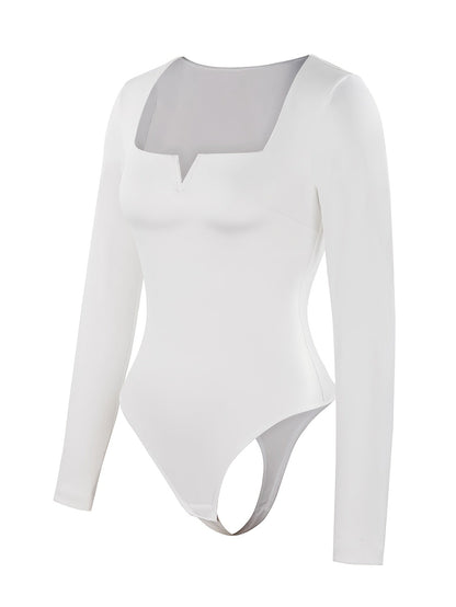 Women's Solid Color Shapewear Bodysuit - Crew Neck Long Sleeve detail view