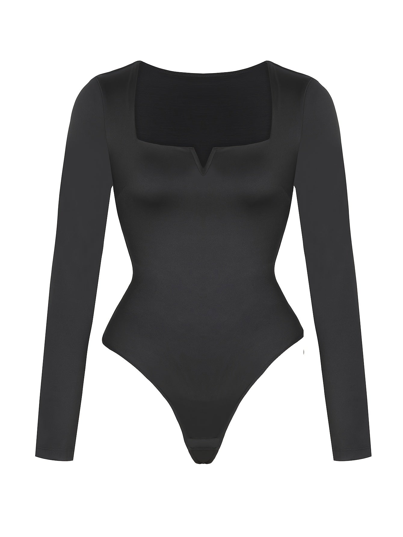 Women's Solid Color Shapewear Bodysuit - Crew Neck Long Sleeve detail view