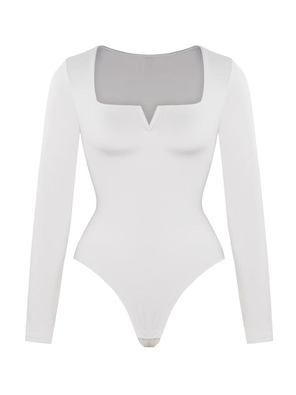 Women's Solid Color Shapewear Bodysuit - Crew Neck Long Sleeve detail view