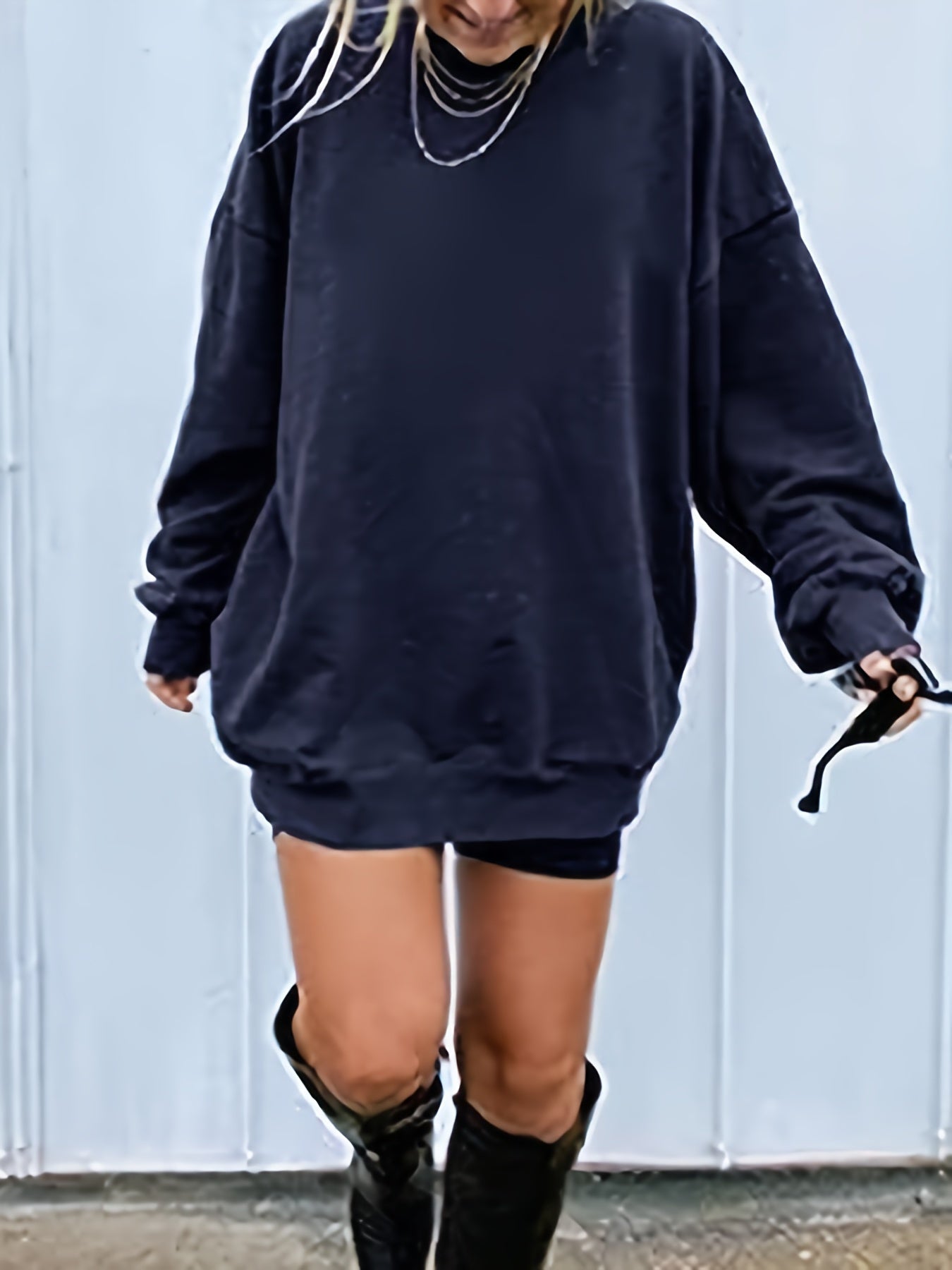 Women's Solid Color Shirt - Long Sleeve – Black / pink color detail view