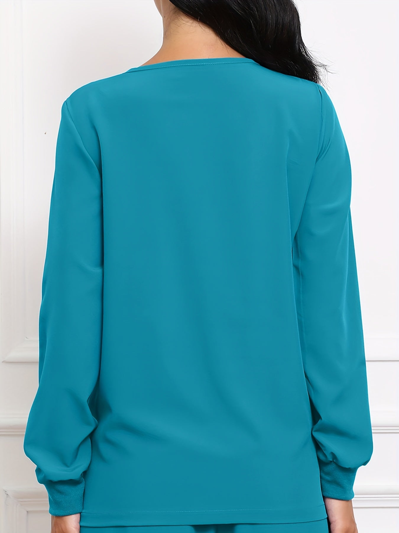 Women's Solid Color Shirt - Long Sleeve – Peacock Blue / Black detail view