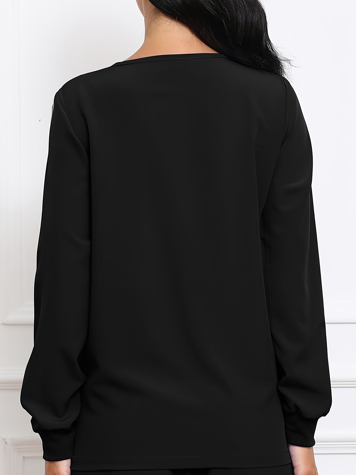 Women's Solid Color Shirt - Long Sleeve – Peacock Blue / Black detail view