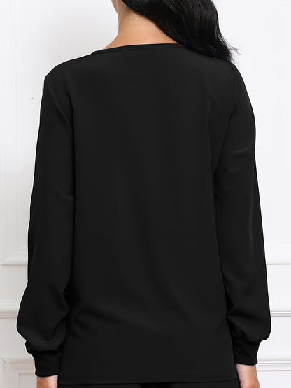 Women's Solid Color Shirt - Long Sleeve – Peacock Blue / Black detail view