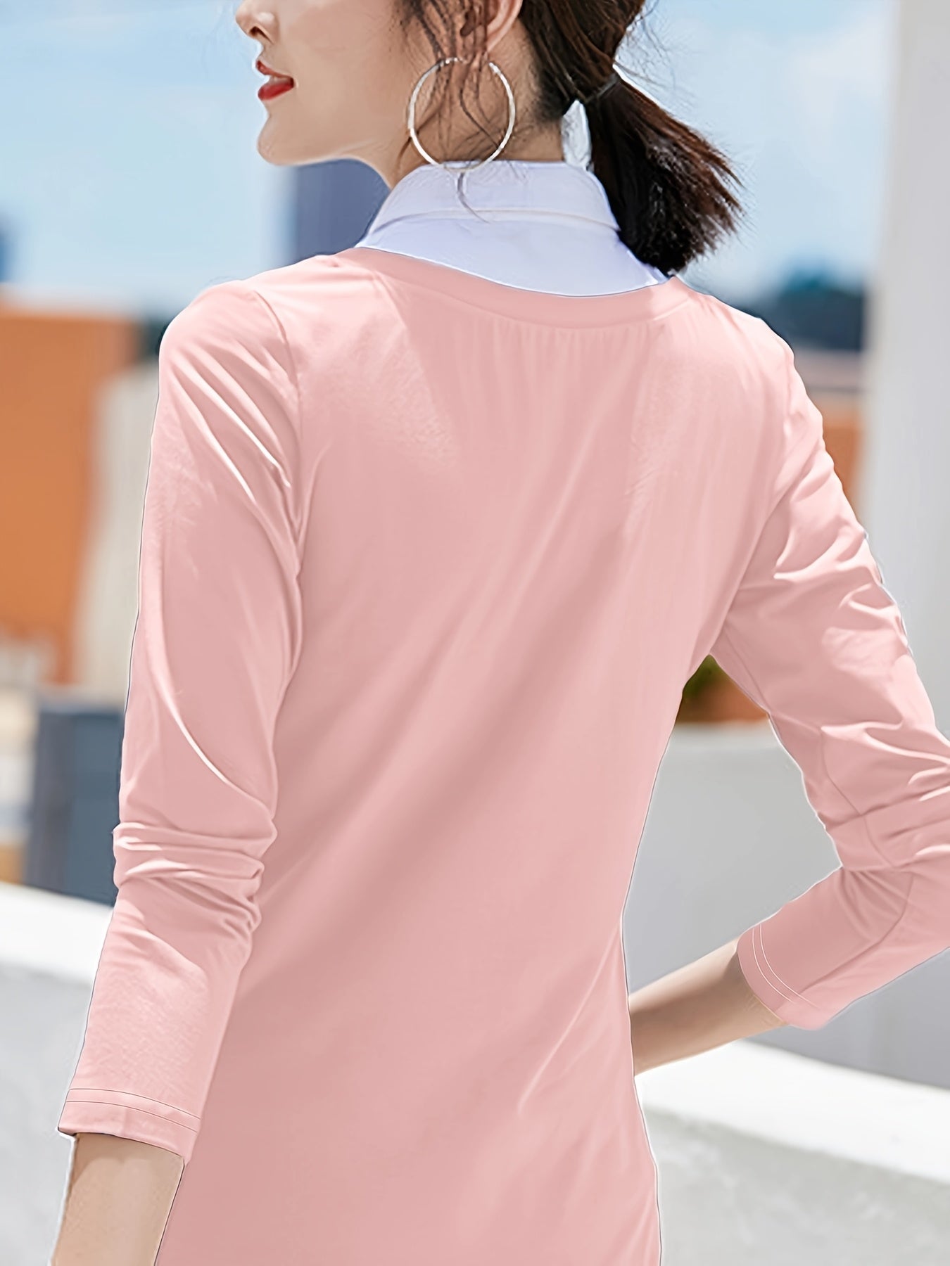 Women's Solid Color Shirt - Short Sleeve – Black / Pink detail view