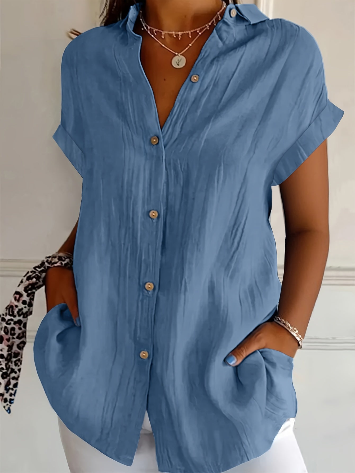 Women's Solid Color Shirt - Short Sleeve – Royal Blue – Blue option – main product image