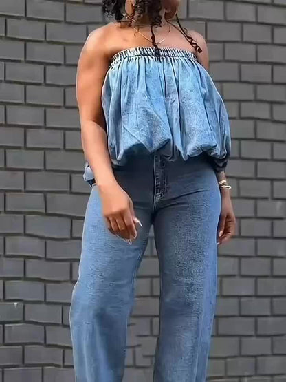 Women's Solid Color Shirt - Sleeveless – Bright Steel Blue detail view