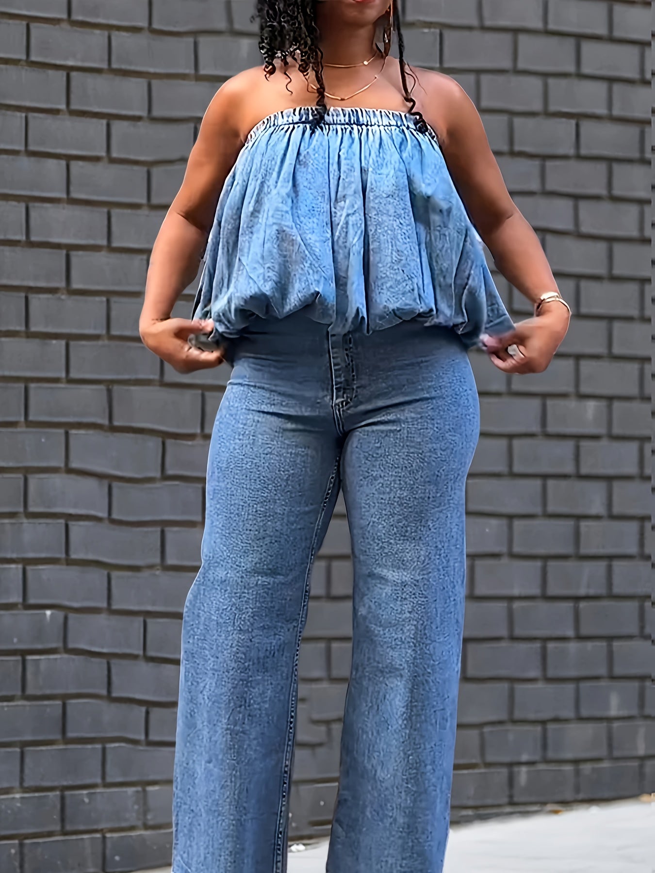 Women's Solid Color Shirt - Sleeveless – Bright Steel Blue detail view