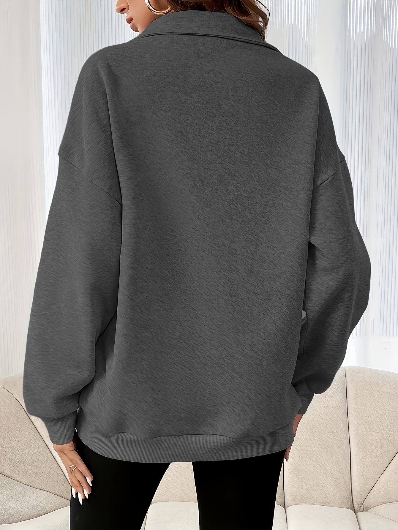 Women's Solid Color Sweatshirt - Classic Neck Long Sleeve detail view