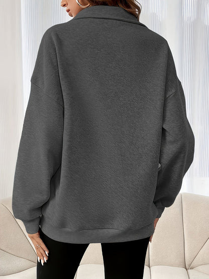 Women's Solid Color Sweatshirt - Classic Neck Long Sleeve detail view