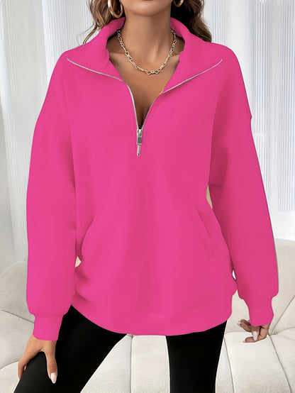 Women's Solid Color Sweatshirt - Classic Neck Long Sleeve detail view