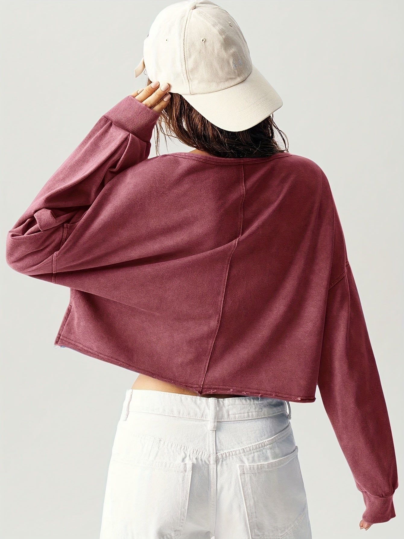 Women's Solid Color Sweatshirt - V-Neck Long Sleeve detail view