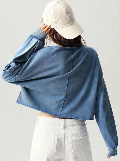 Women's Solid Color Sweatshirt - V-Neck Long Sleeve detail view