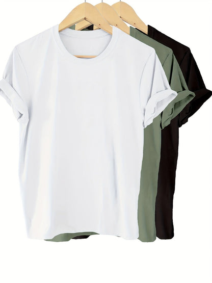 Women's Solid Color T-Shirt - 3-Pack Crew Neck Short Sleeve detail view