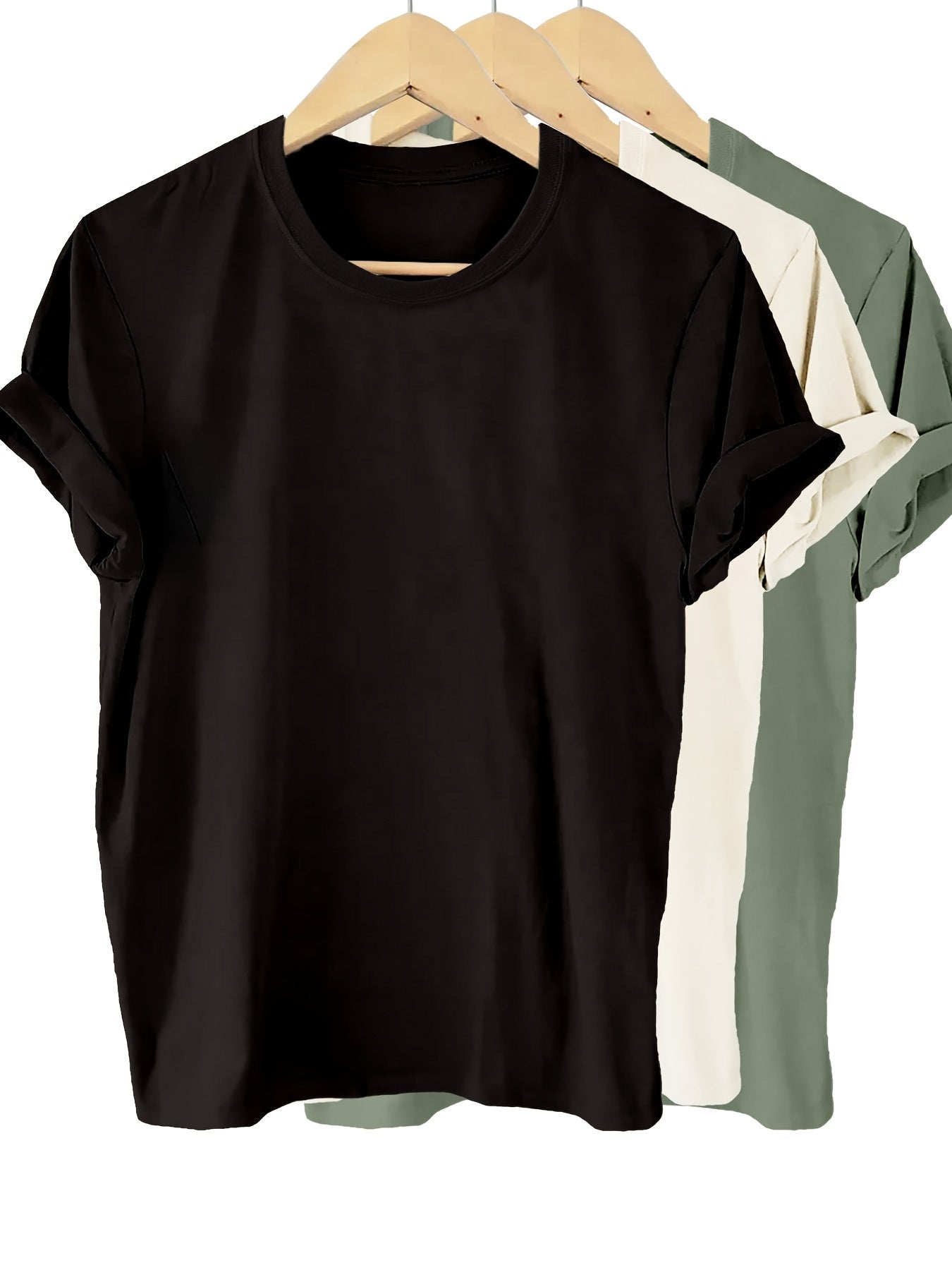 Women's Solid Color T-Shirt - 3-Pack Crew Neck Short Sleeve detail view
