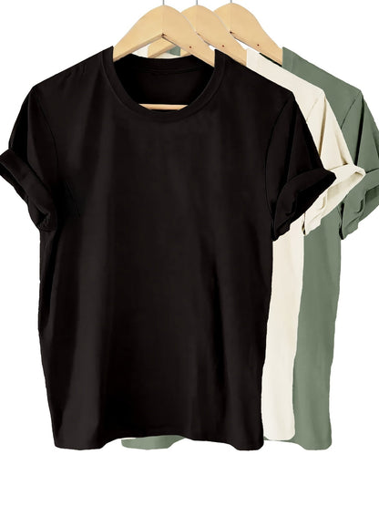 Women's Solid Color T-Shirt - 3-Pack Crew Neck Short Sleeve detail view