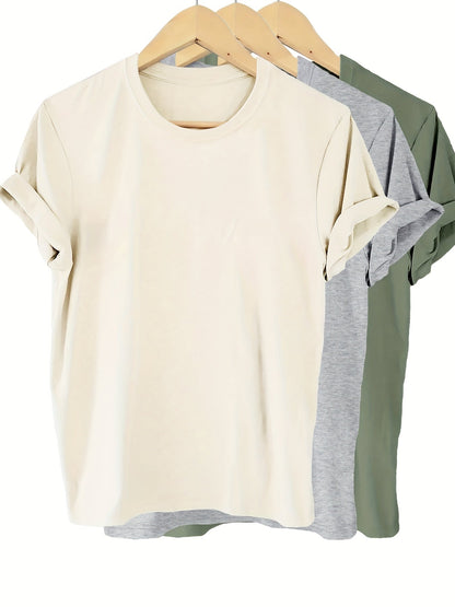 Women's Solid Color T-Shirt - 3-Pack Crew Neck Short Sleeve detail view