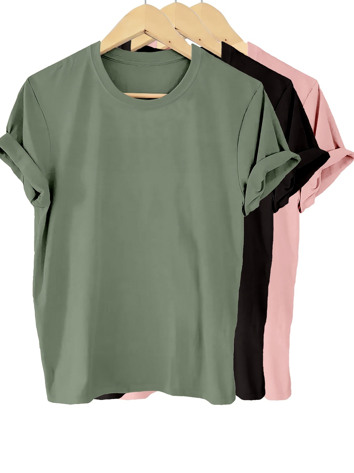 Women's Solid Color T-Shirt - 3-Pack Crew Neck Short Sleeve detail view