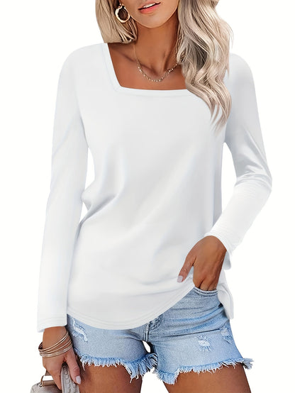 Women's Solid Color T-Shirt - 3-Pack Square Neck Three-Quarter Sleeve detail view