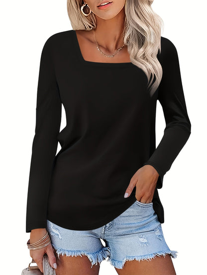 Women's Solid Color T-Shirt - 3-Pack Square Neck Three-Quarter Sleeve detail view