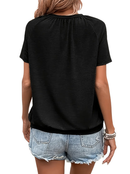 Women's Solid Color T-Shirt - 3-Pack V-Neck Short Sleeve Pleated detail view