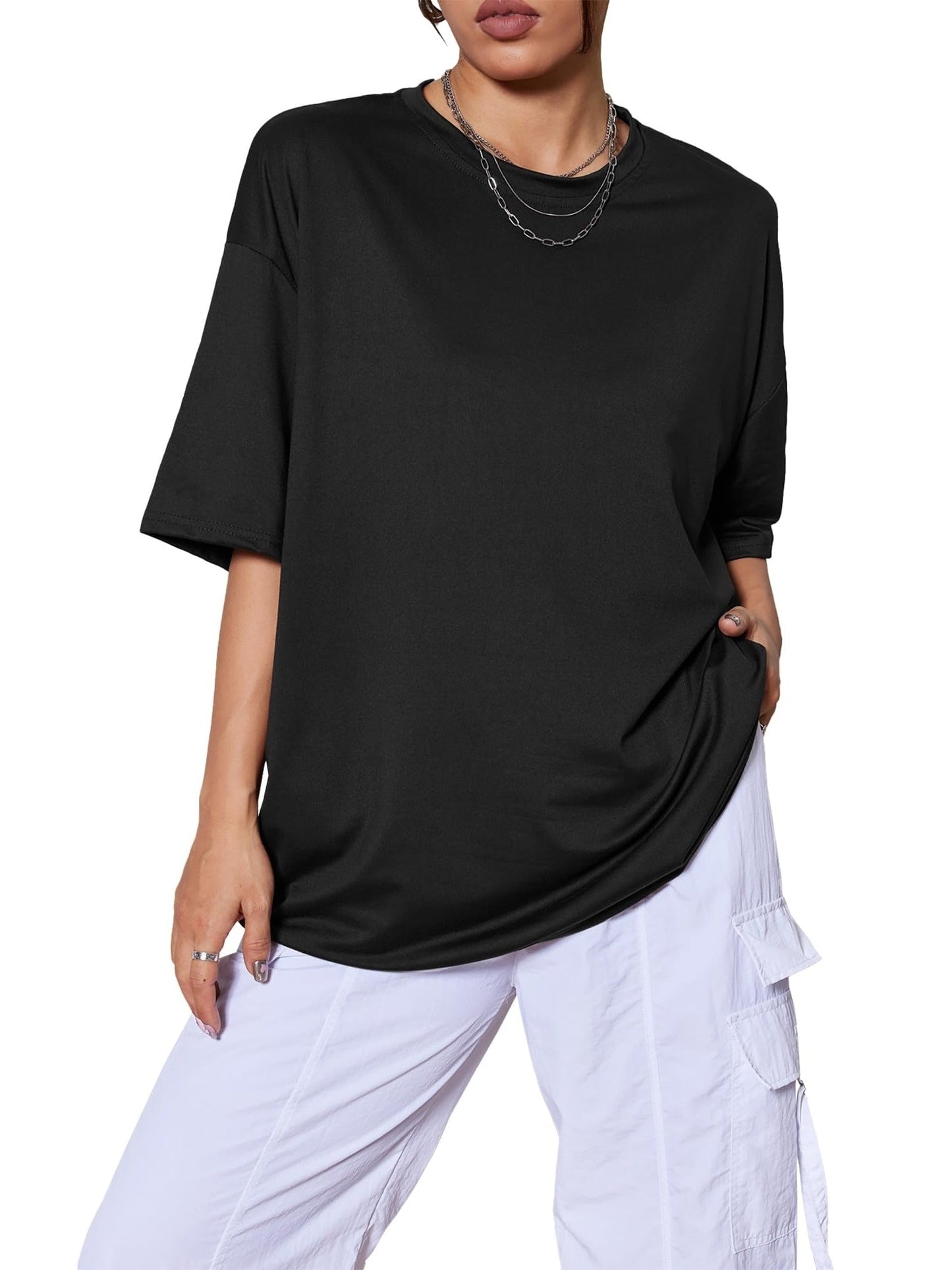 Women's Solid Color T-Shirt - 5-Pack Round Neck Short Sleeve detail view