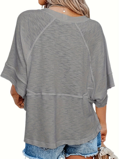Women's Solid Color T-Shirt - Crew Neck Half Sleeve detail view