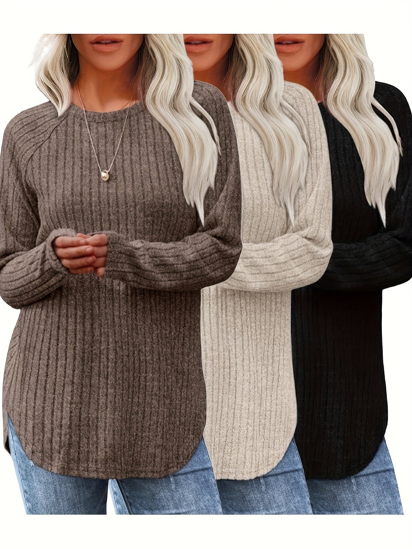 Women's Solid Color T-Shirt - Long Sleeve – 5-Variant Selection – main product image
