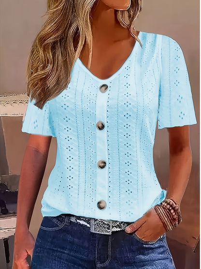 Women's Solid Color T-Shirt - Regular Fit – V-Neck detail view