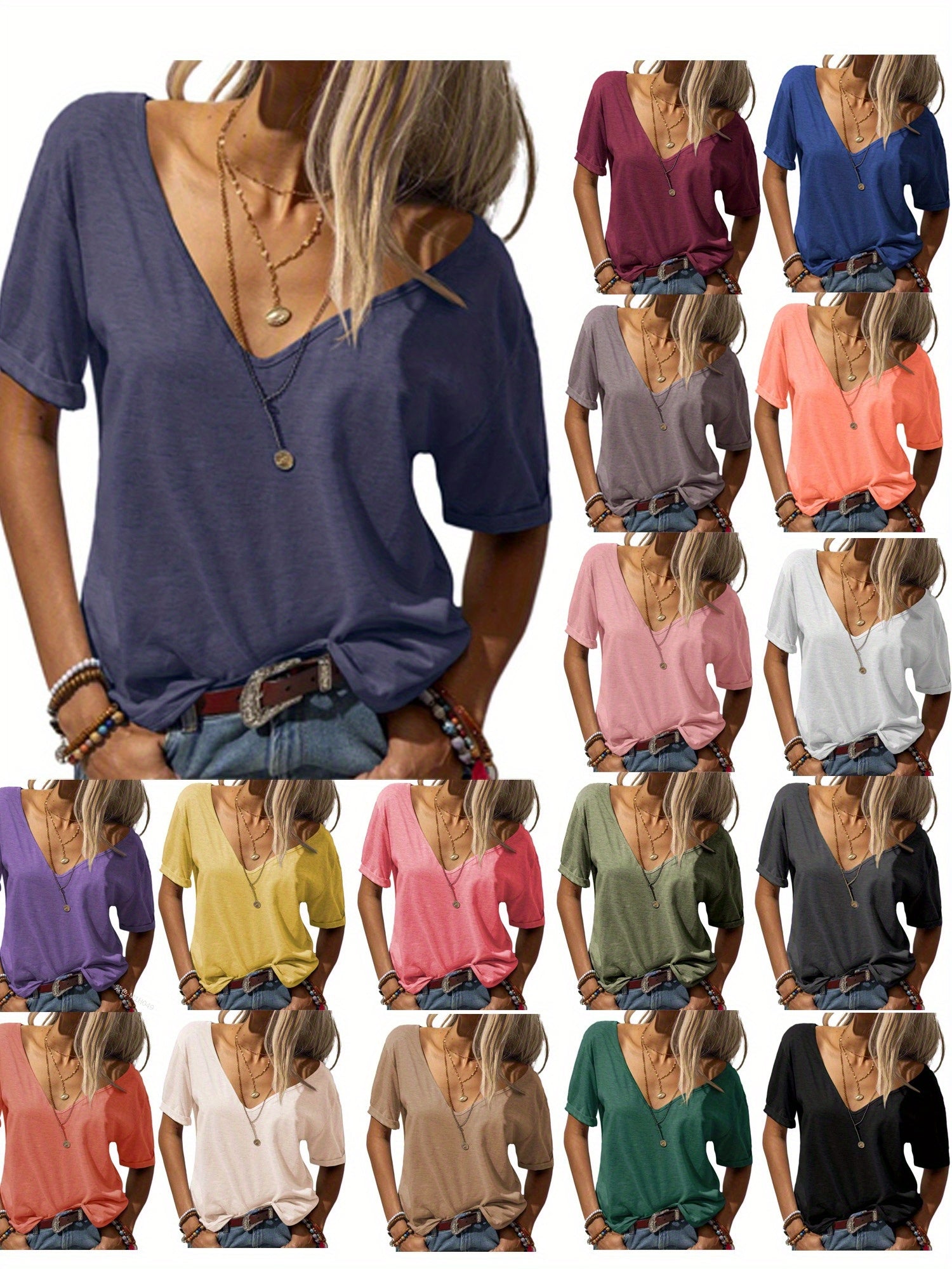 Women's Solid Color T-Shirt - Relaxed Fit – 15-Color Selection detail view